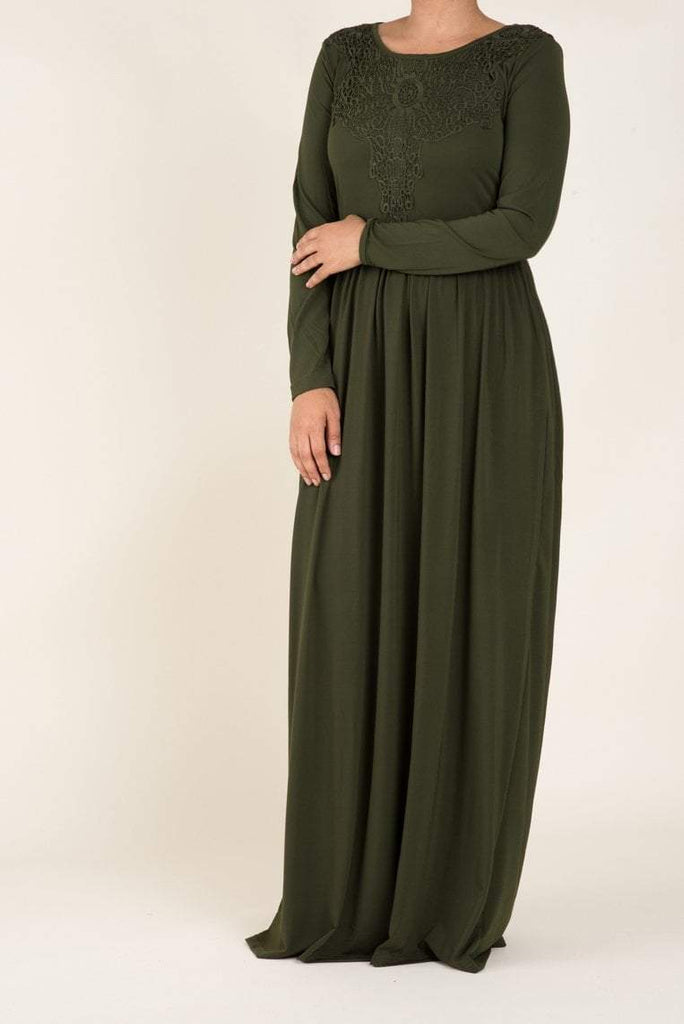 Olive Floral Embroidery Dress Kabayare