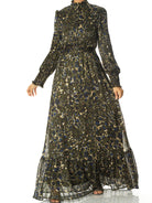 Olive Golden details leopard sleeve maxi dress Kabayare