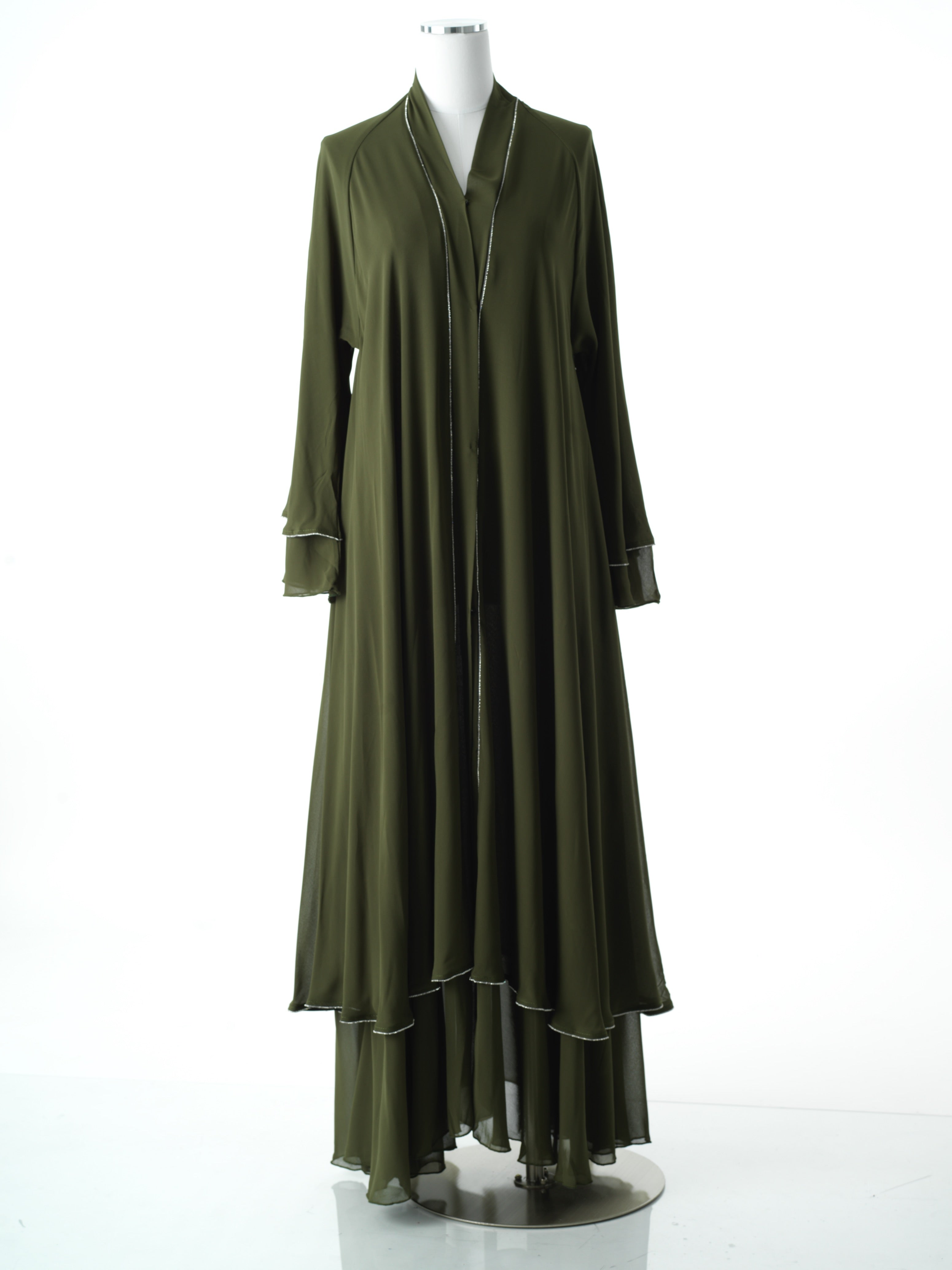 Olive tiered chiffon abaya Kabayare