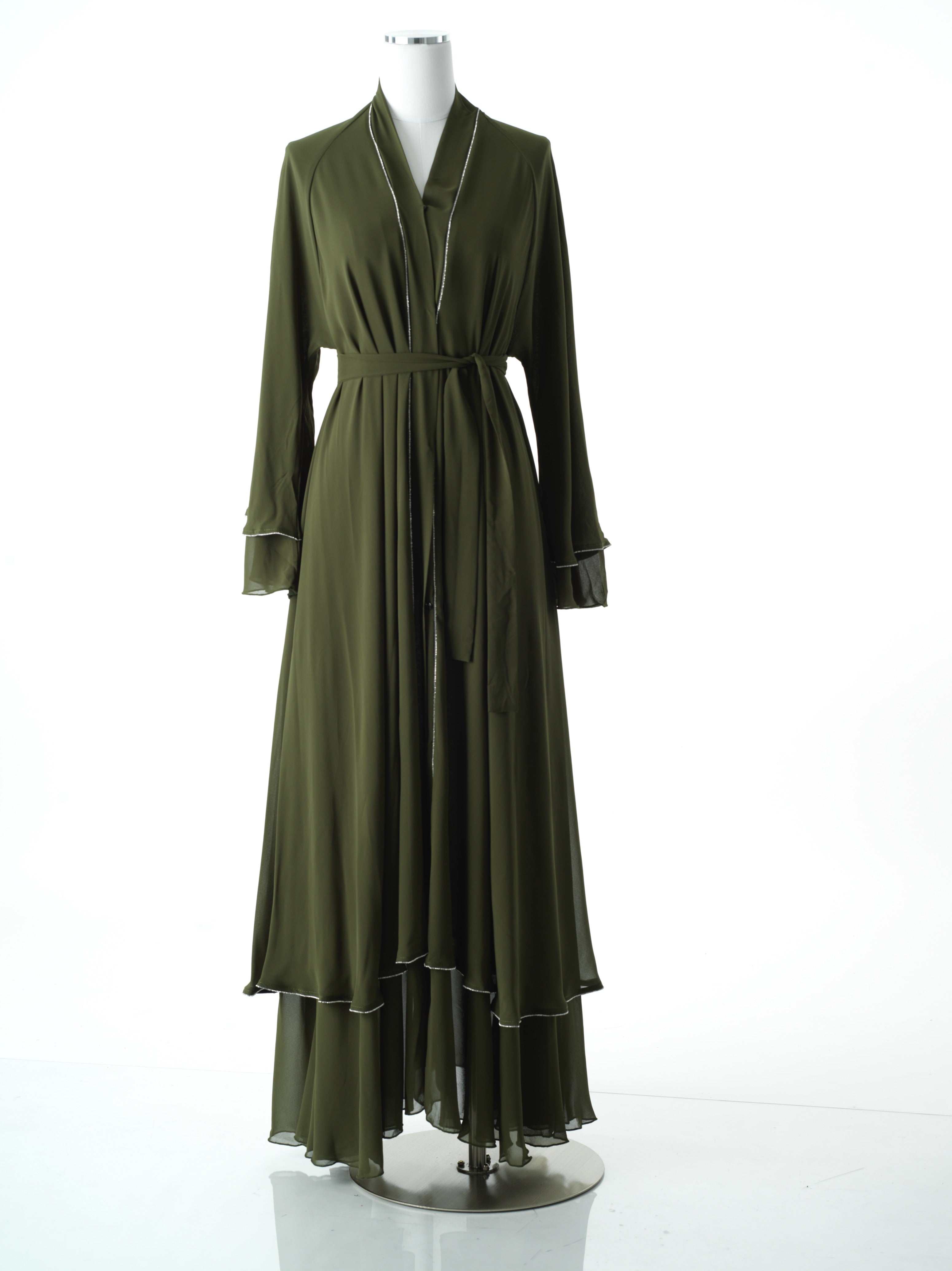 Olive tiered chiffon abaya Kabayare