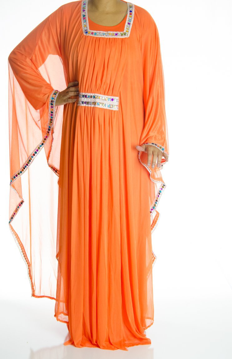 Orange 2-Piece Bedazzle Kaftan Dress Kabayare