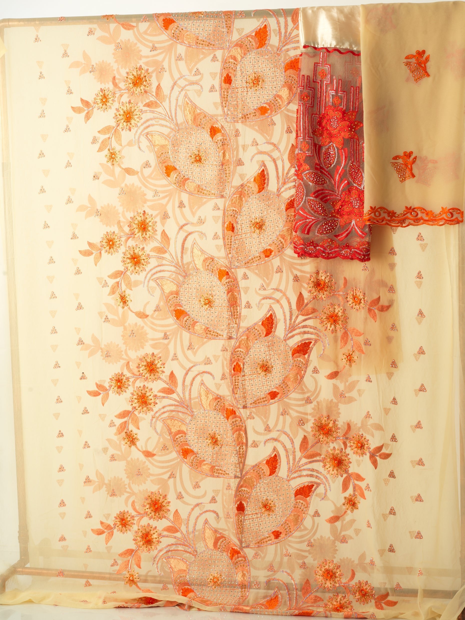 Orange and Vanilla saree Dirac set Kabayare