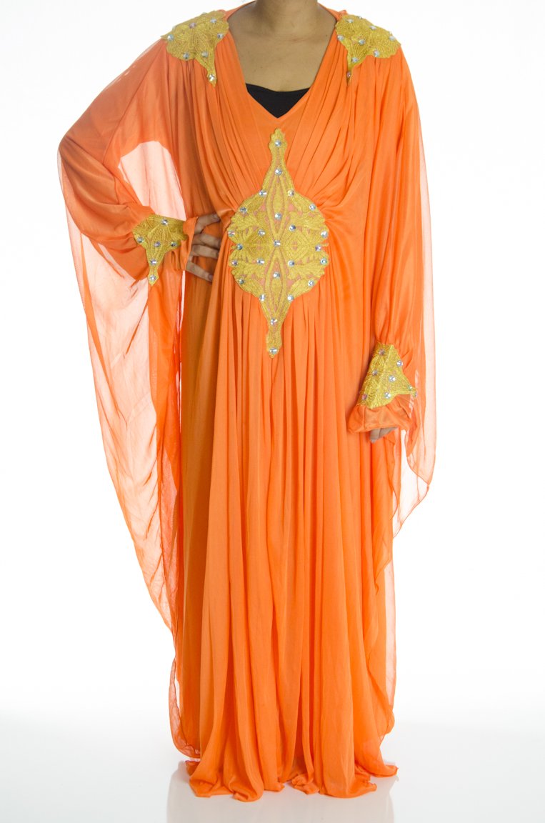 Orange embroidered  Butterfly Kaftan Kabayare