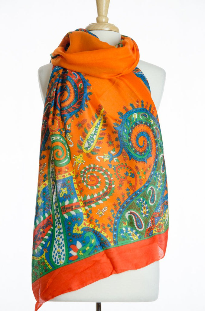 Orange Floral Geo Print Scarf Kabayare