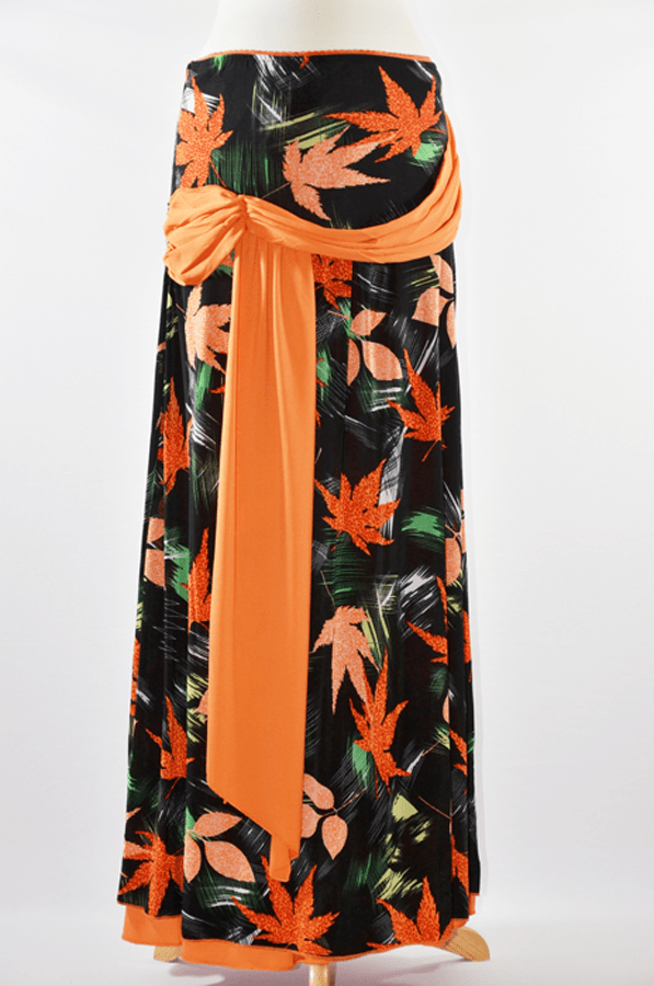 Orange Leafy Maxi Skirt Kabayare