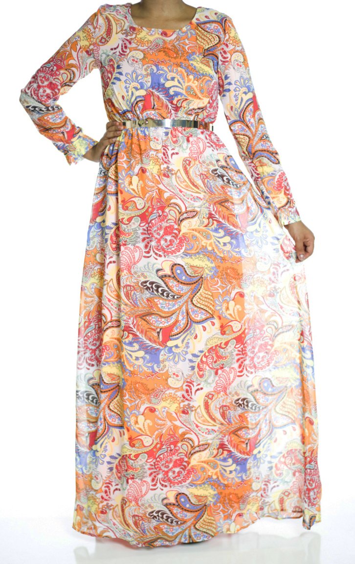 Orange paisley Maxi dress Kabayare