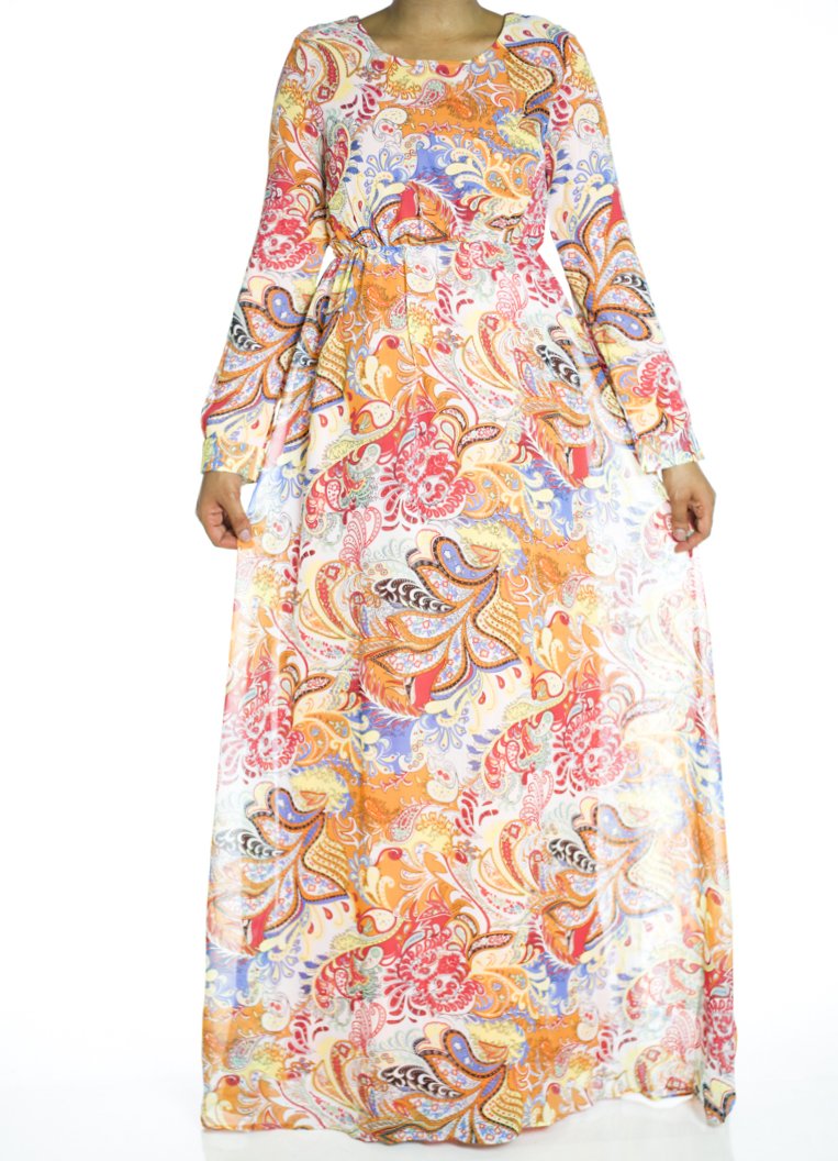 Orange paisley Maxi dress Kabayare