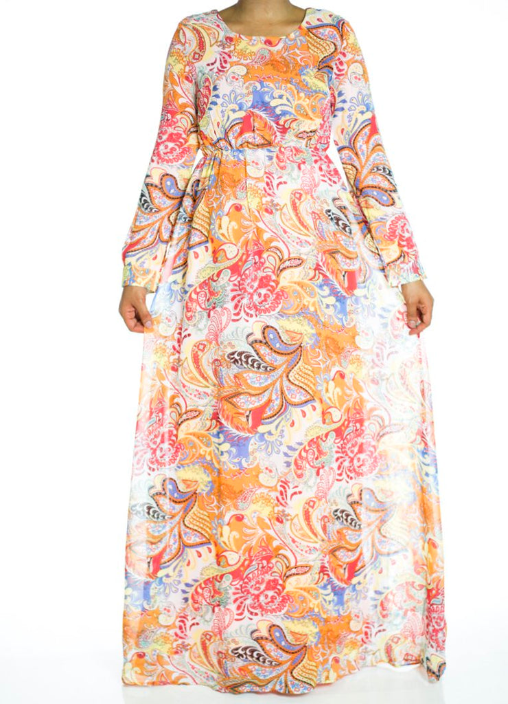 Orange paisley Maxi dress Kabayare