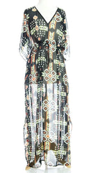 Orange Tribal Maze Kimono Maxi Dress Kabayare