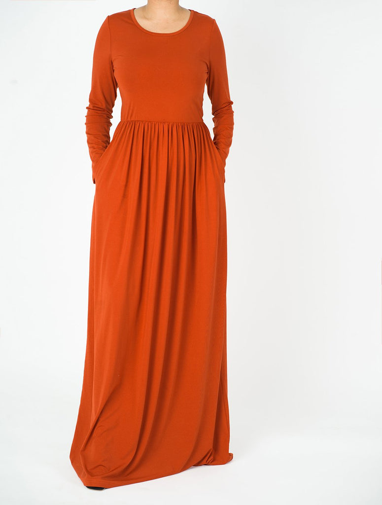 Paprika Milk Silk Maxi Dress / Pockets Kabayare