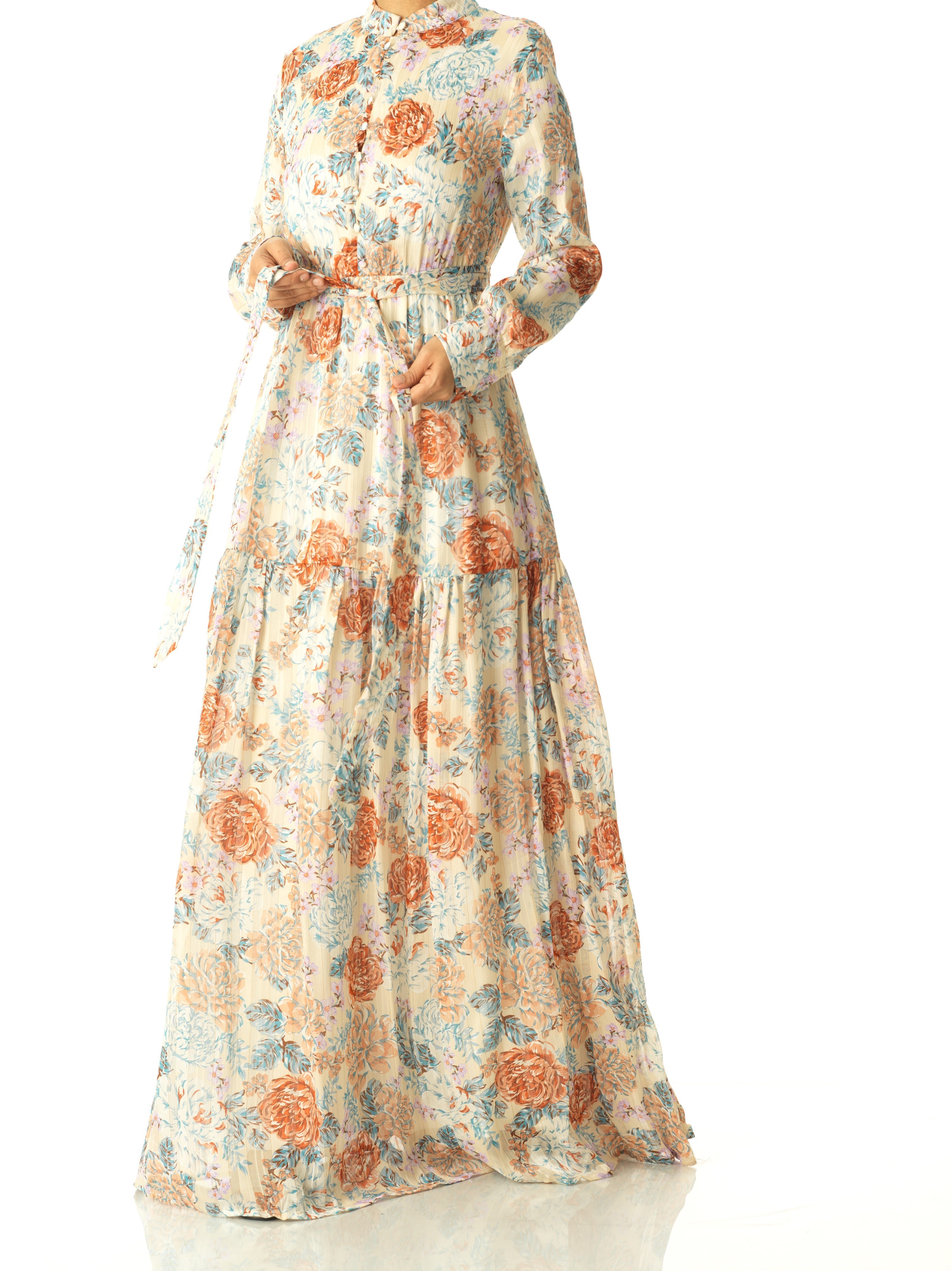 Pastel cappuccino rose modest maxi dress Kabayare Fashion