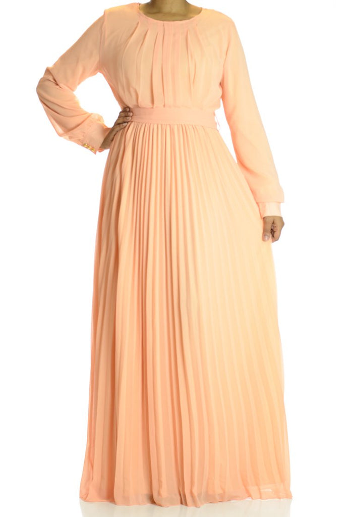 Peach French Pleats Maxi Dress Kabayare