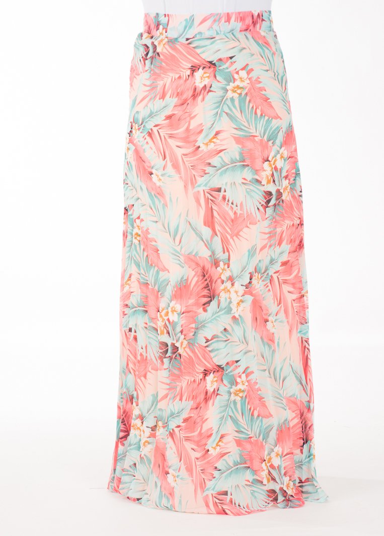 Peach tropical chiffon Maxi Skirt Kabayare