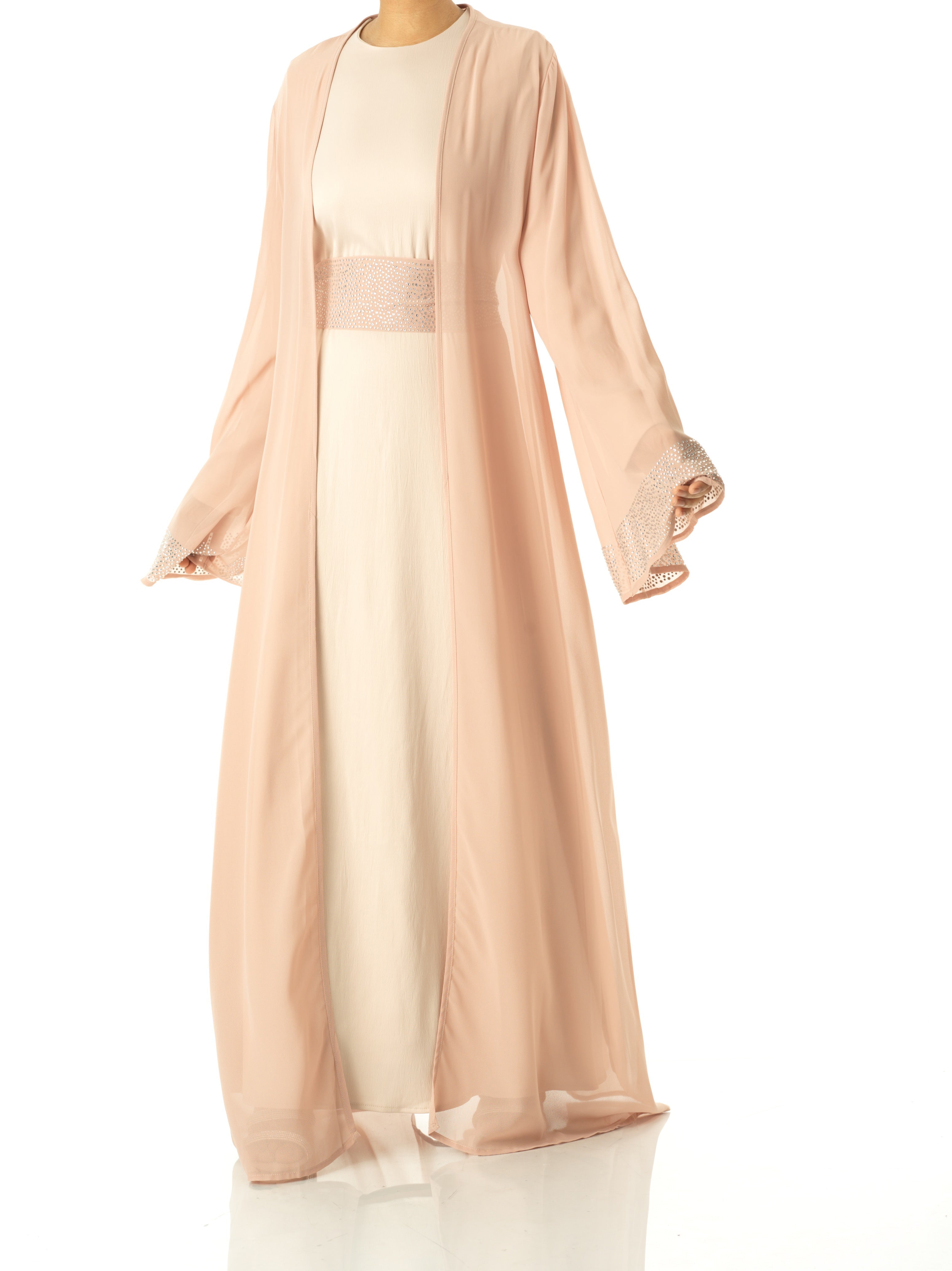 Pearl Nude Manal kimono abaya 4 -piece set Kabayare