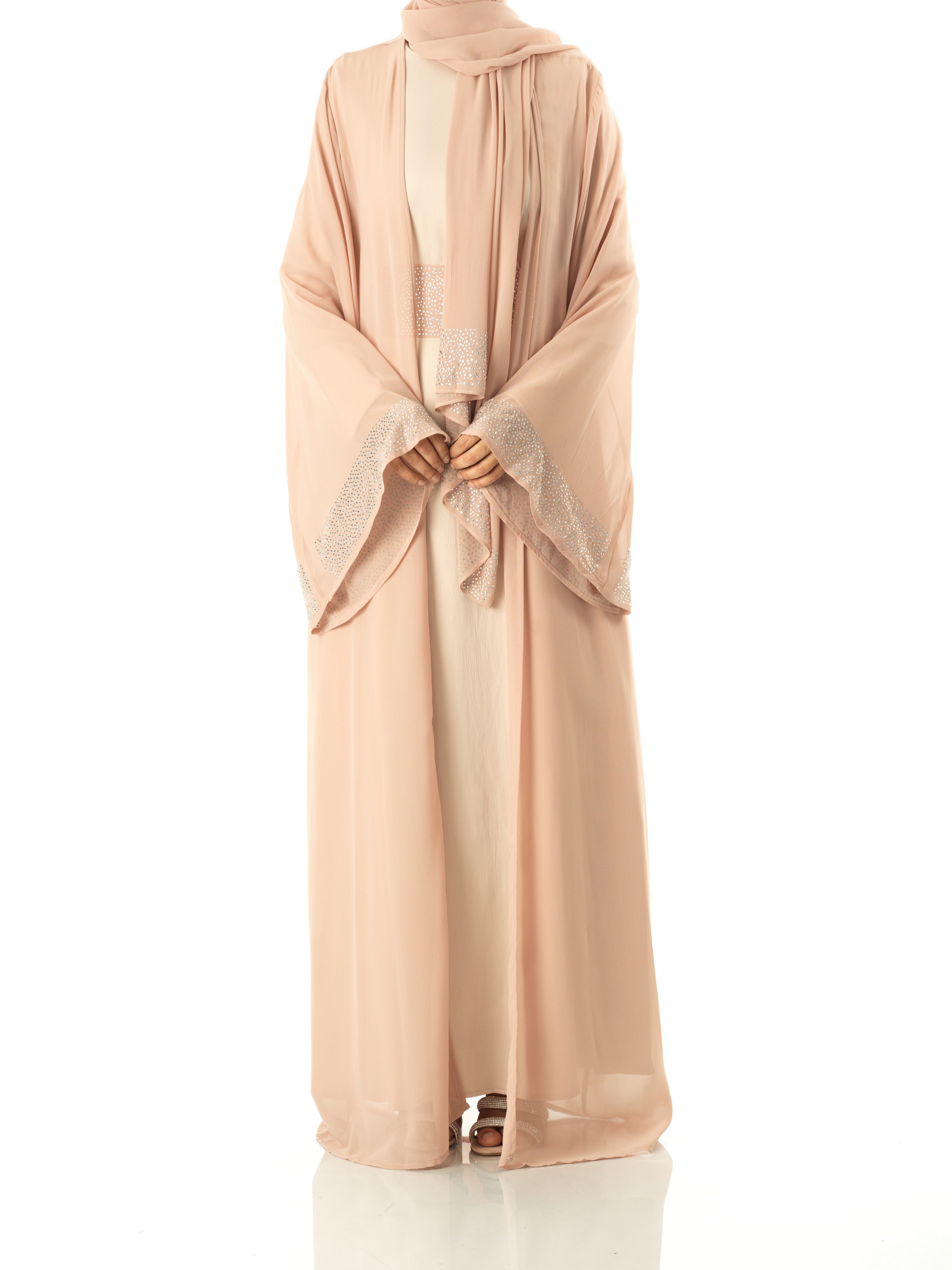 Pearl Nude Manal kimono abaya 4 -piece set Kabayare
