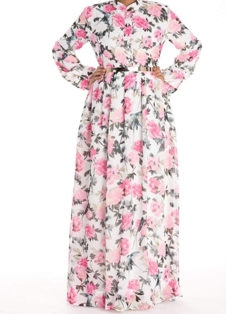 Pink floral buttons maxi dress Kabayare