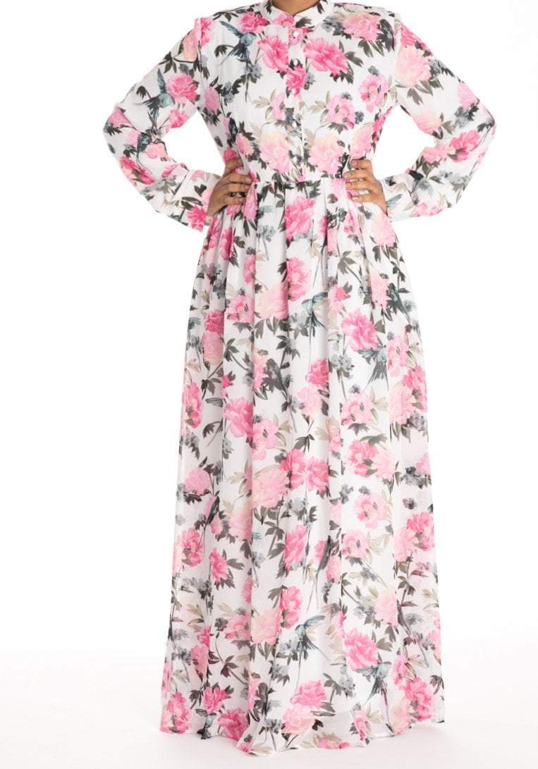 Pink floral buttons maxi dress Kabayare
