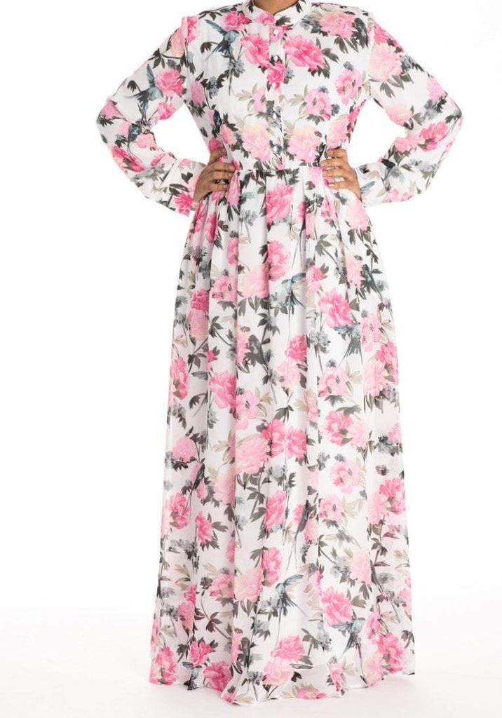 Pink floral buttons maxi dress Kabayare