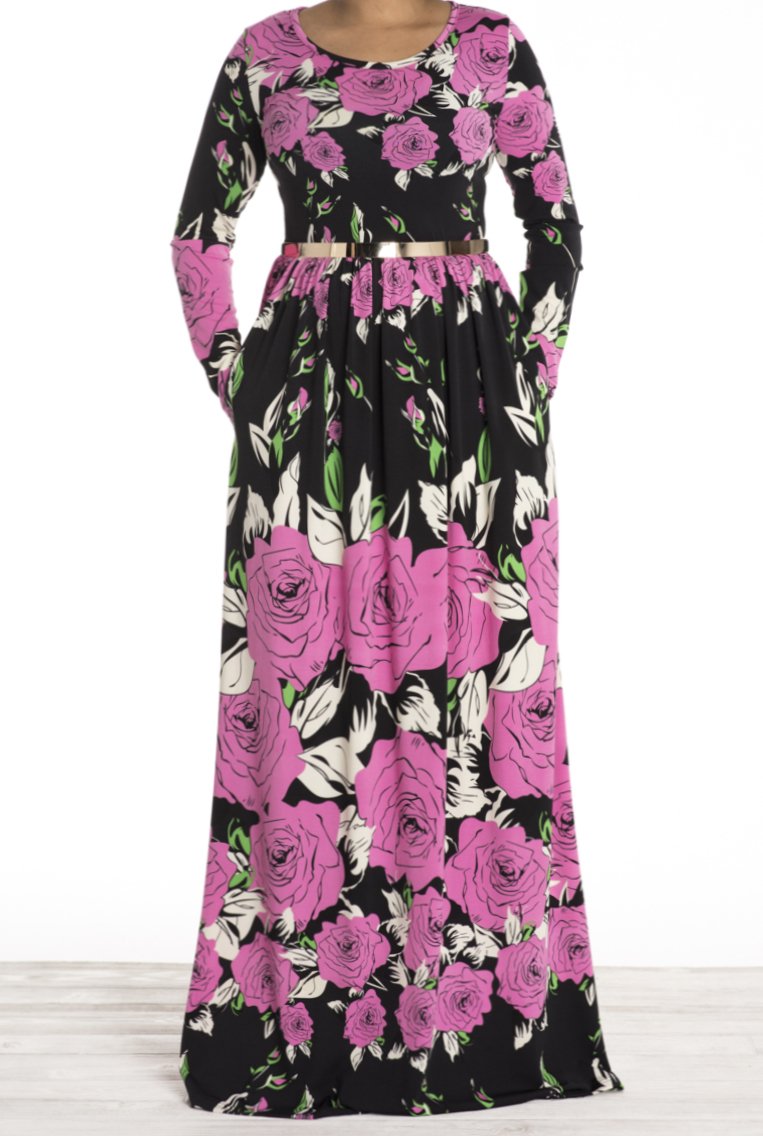 Pink garden floral maxi dress Kabayare