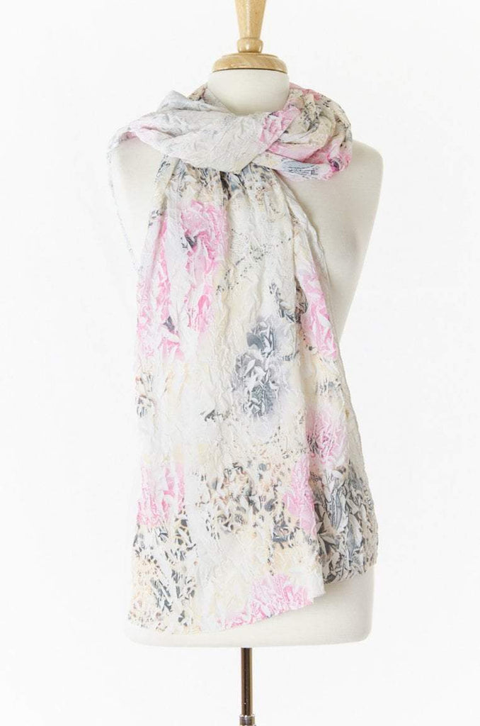 Pink & Gray Ruffle Flower Scarf Kabayare