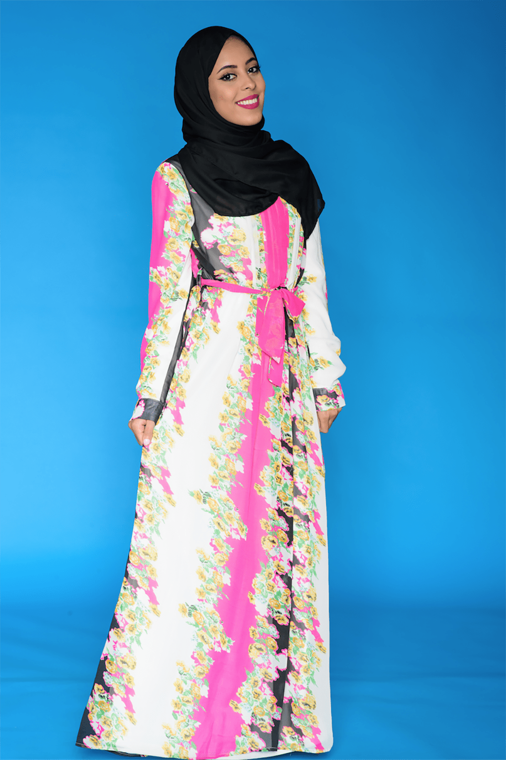 Pink vertical floras chiffon dress Kabayare