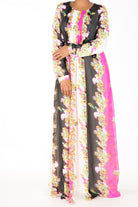 Pink vertical floras chiffon dress Kabayare