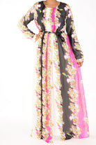 Pink vertical floras chiffon dress Kabayare