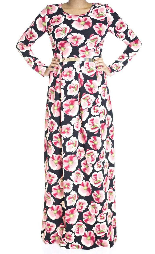Pink zinnia floral Maxi dress Kabayare