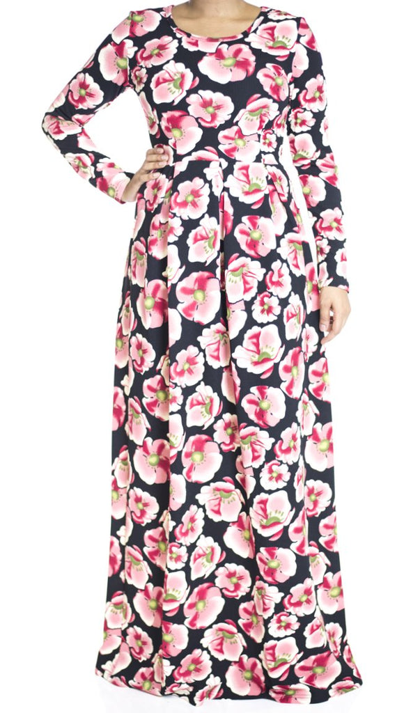 Pink zinnia floral Maxi dress Kabayare