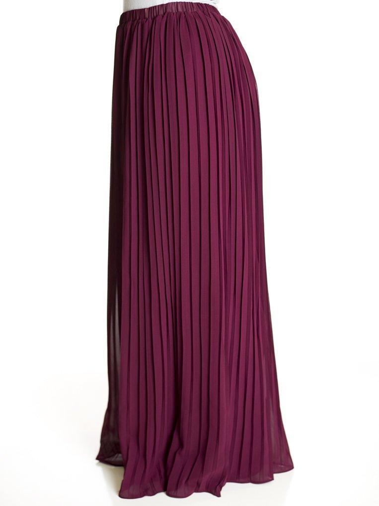 Plum Skinny Pleats Maxi Skirt Kabayare