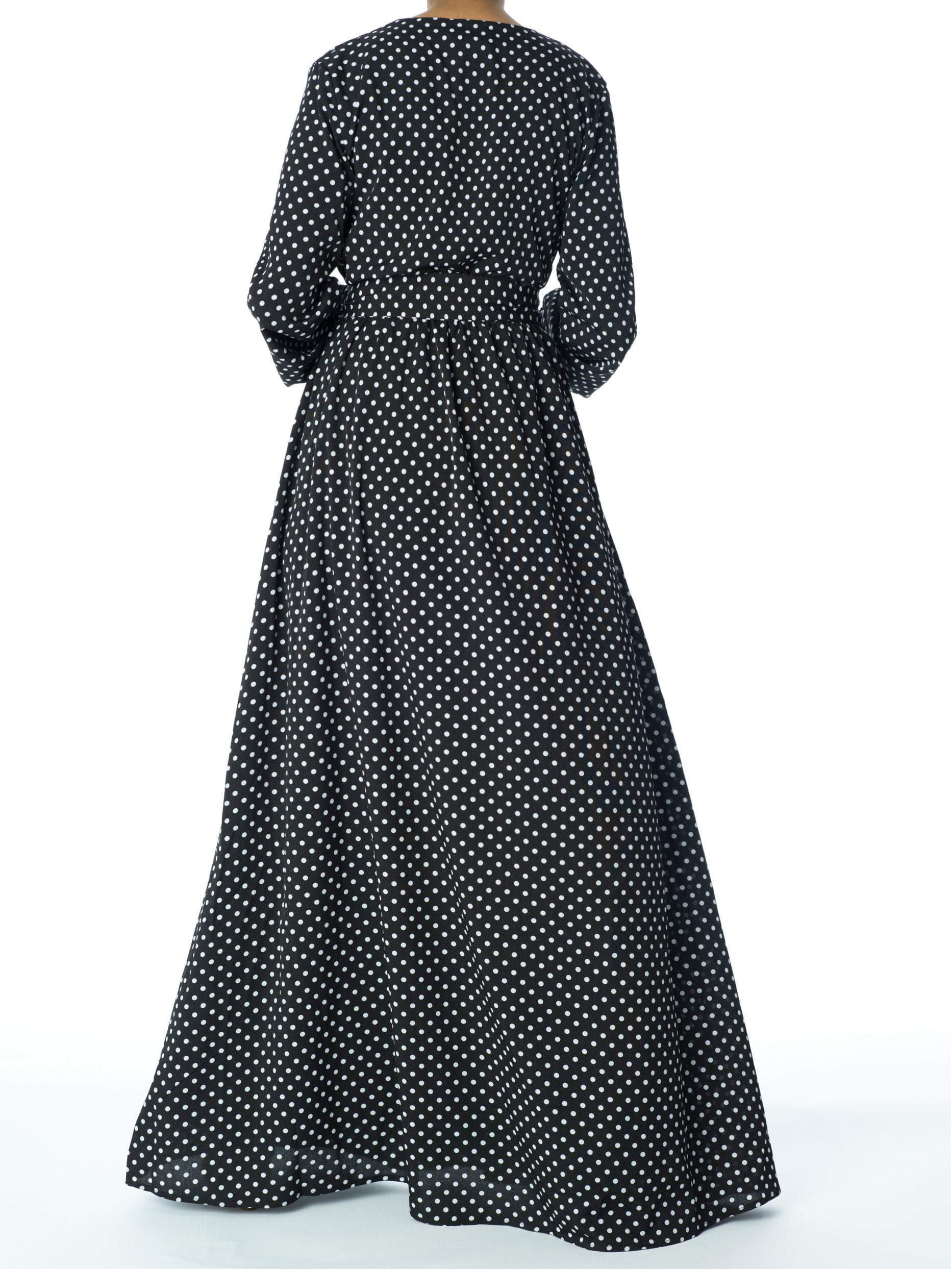 Polka Dots v-neck long sleeve maxi dress Kabayare