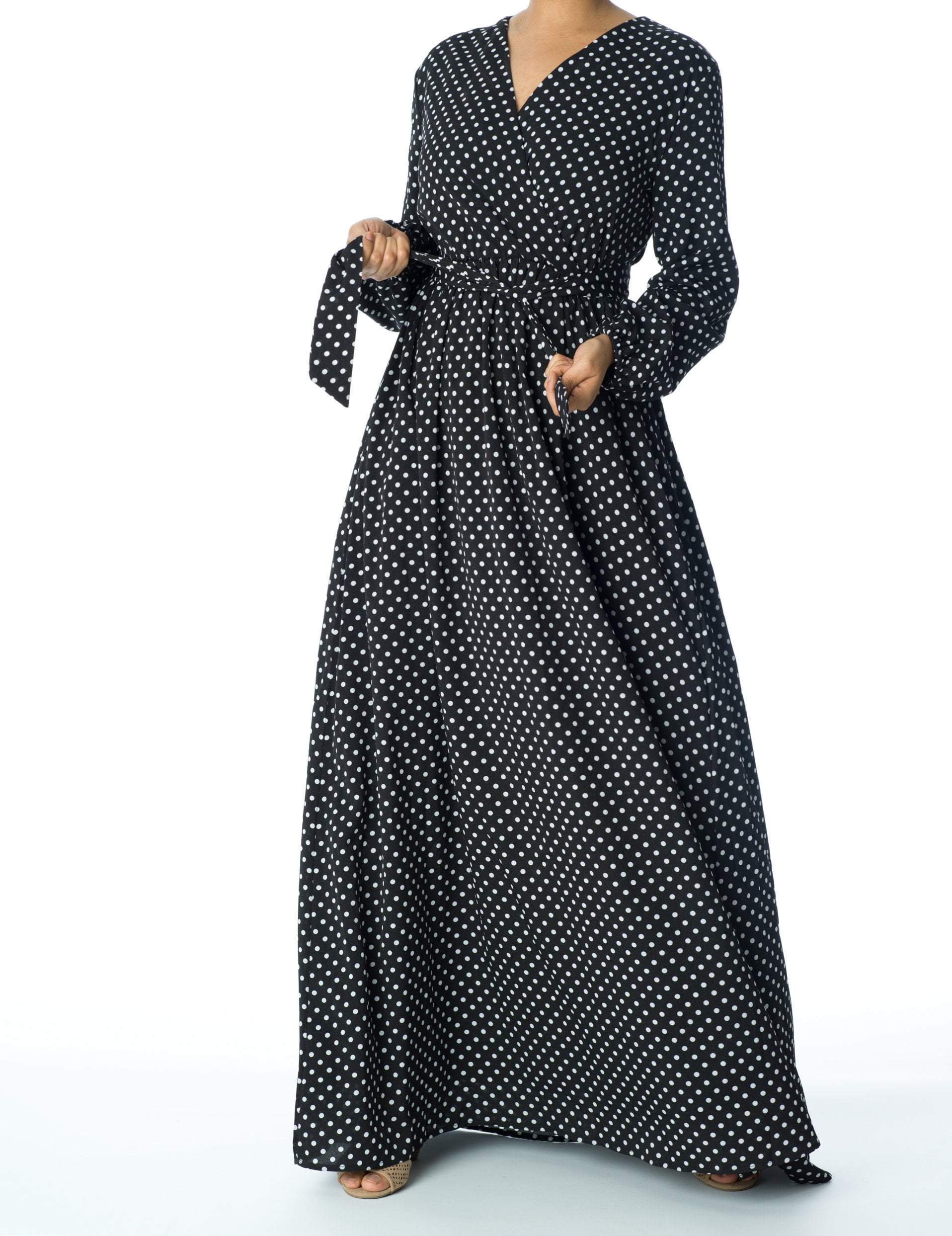Polka Dots v-neck long sleeve maxi dress Kabayare
