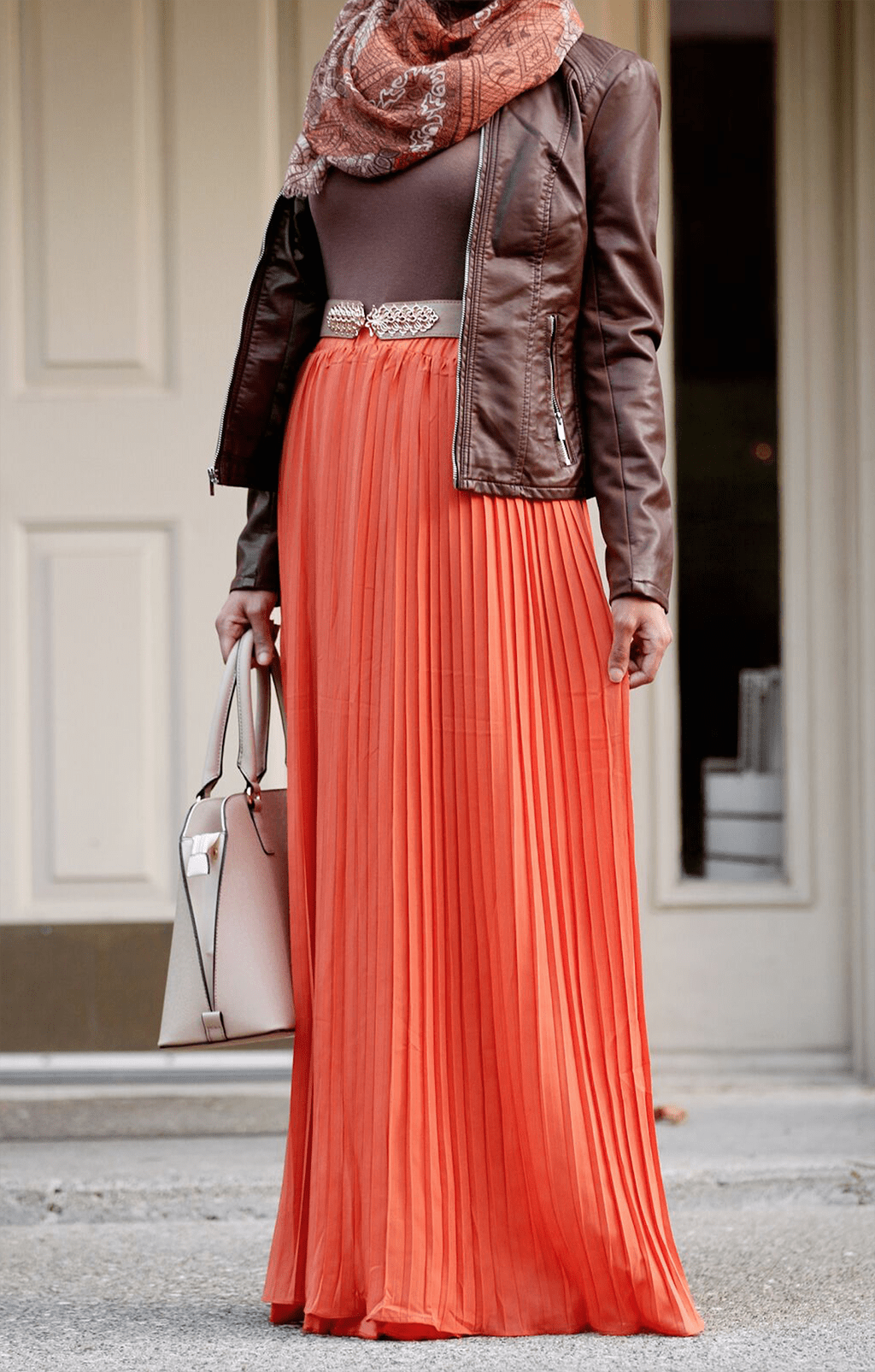 Pumpkin Skinny Pleats Maxi Skirt Kabayare