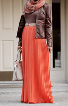 Pumpkin Skinny Pleats Maxi Skirt Kabayare