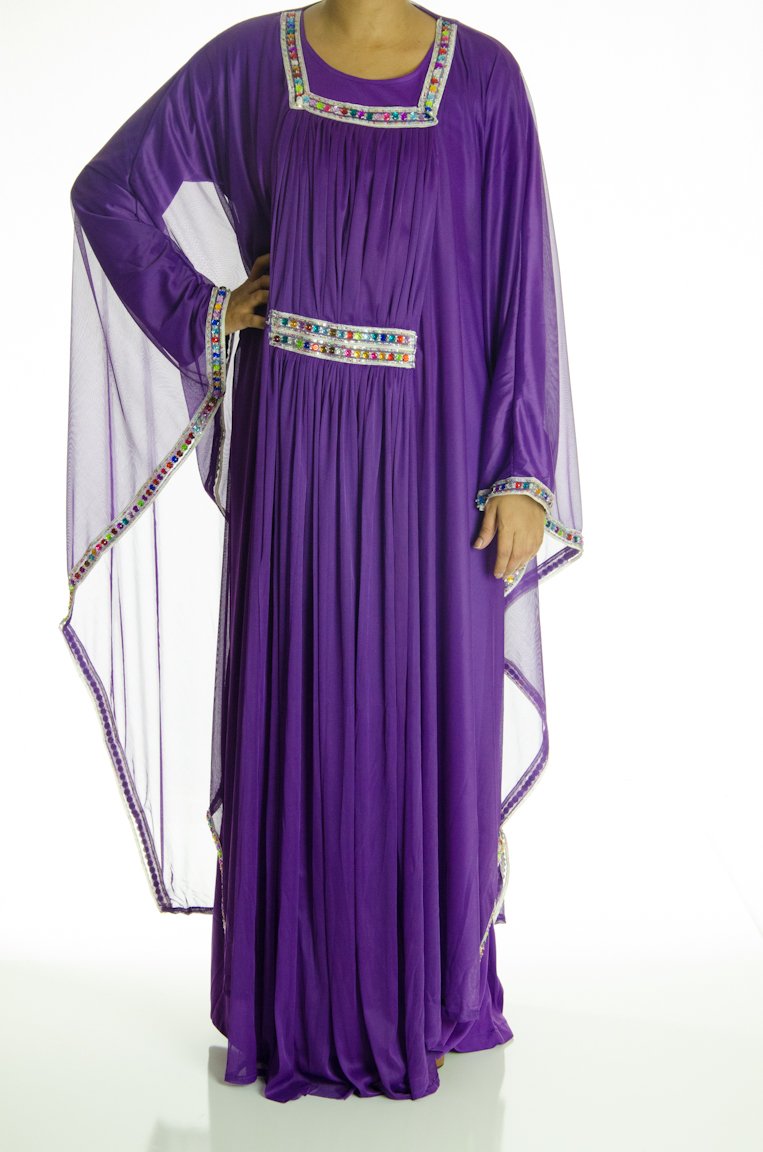 Purple 2-Piece Bedazzle Kaftan Dress Kabayare
