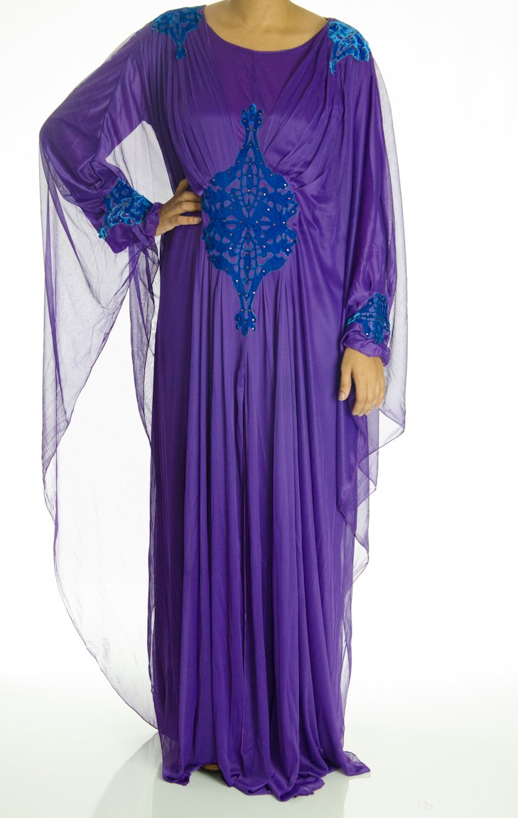 Purple & Blue Velvet Masquerade Kaftan Dress Kabayare