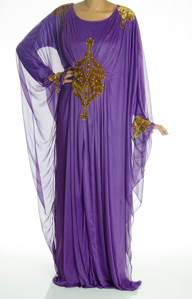 Purple & Brown Velvet Masquerade Kaftan Dress Kabayare