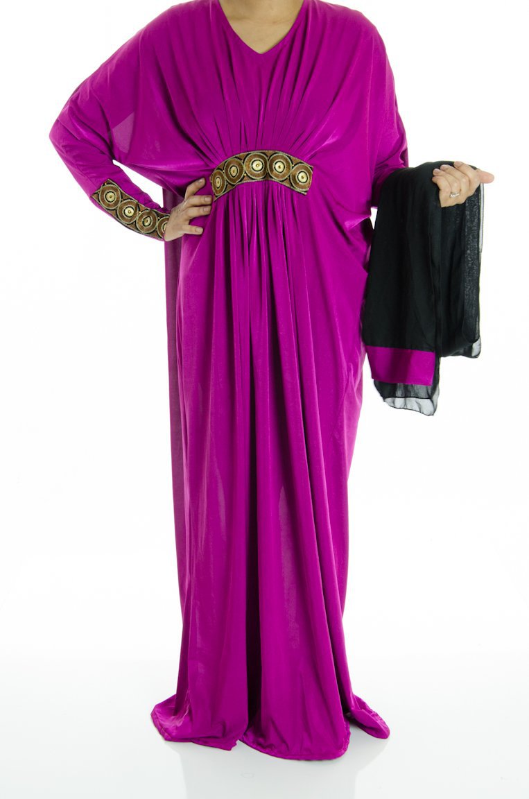 Purple Embroidery Butterfly Jersey Abaya Kabayare