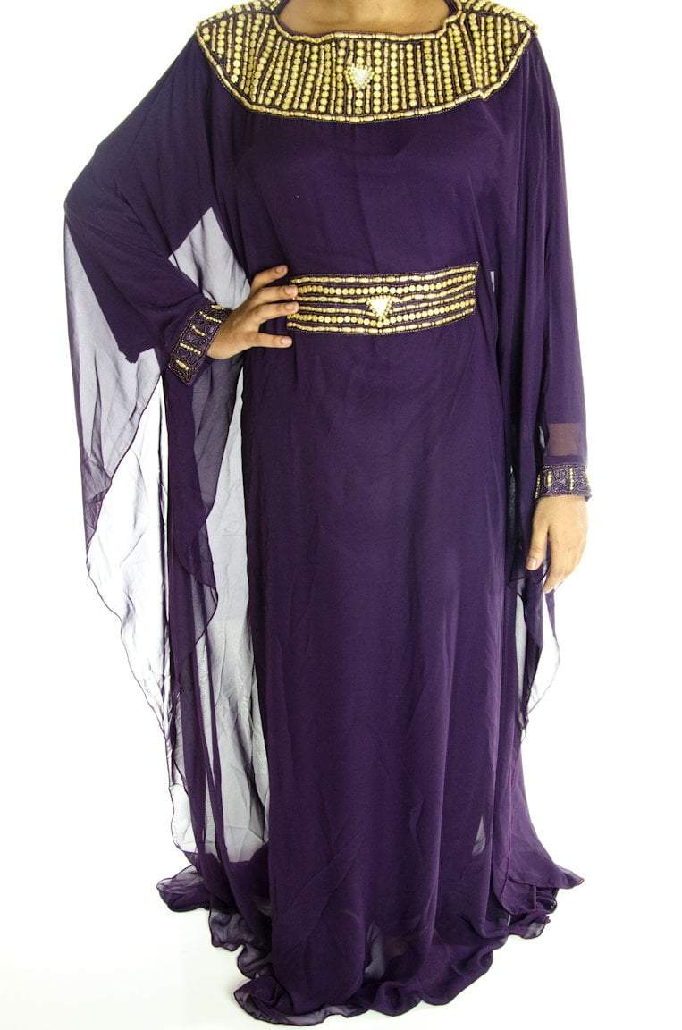 purple neck Beaded Kaftan Kabayare