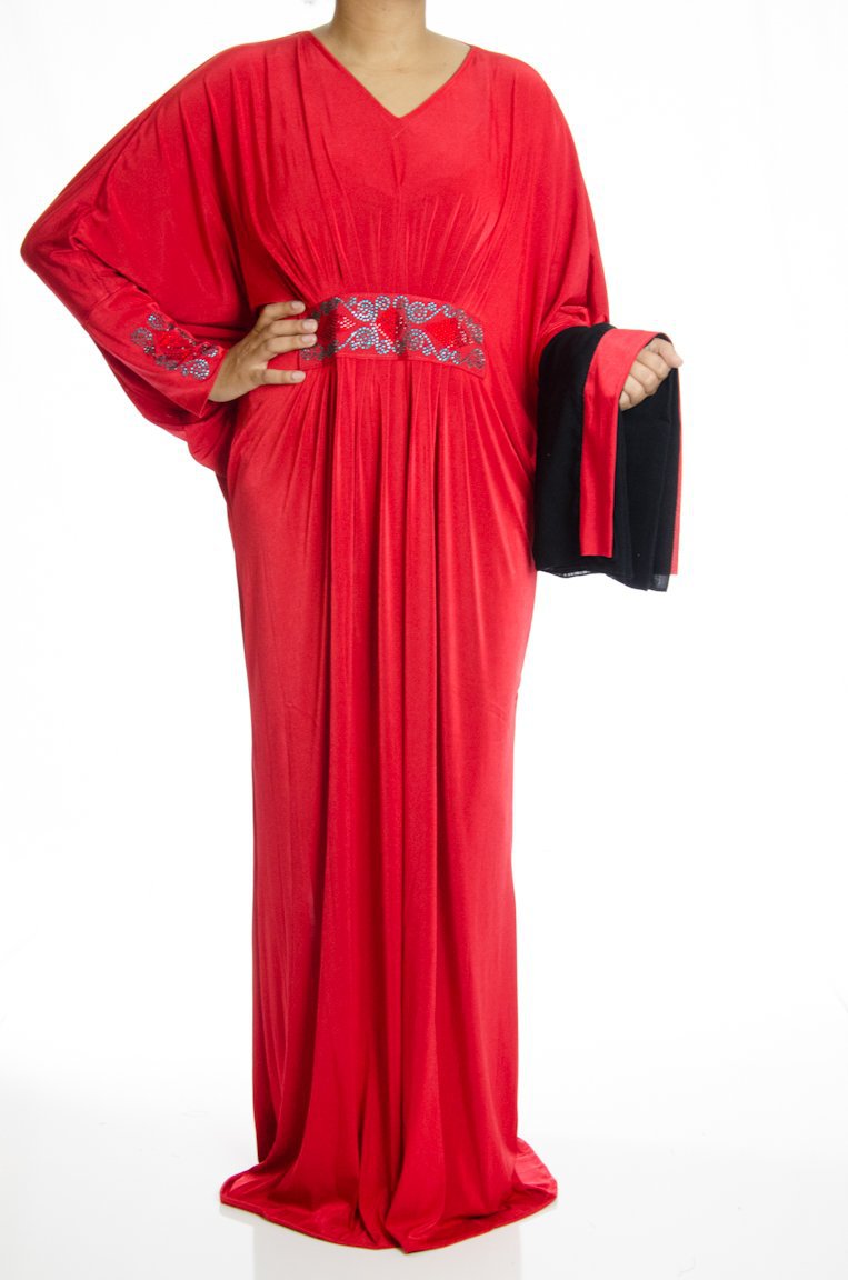Red Butterfly Jersey Abaya Kabayare