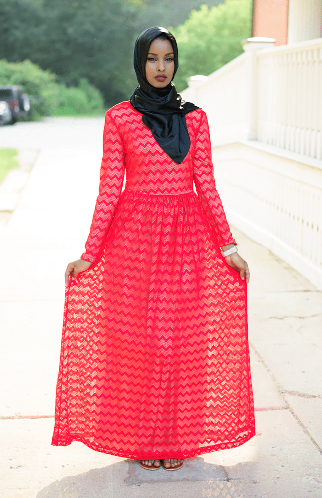 Red Chevron Lace dress Kabayare