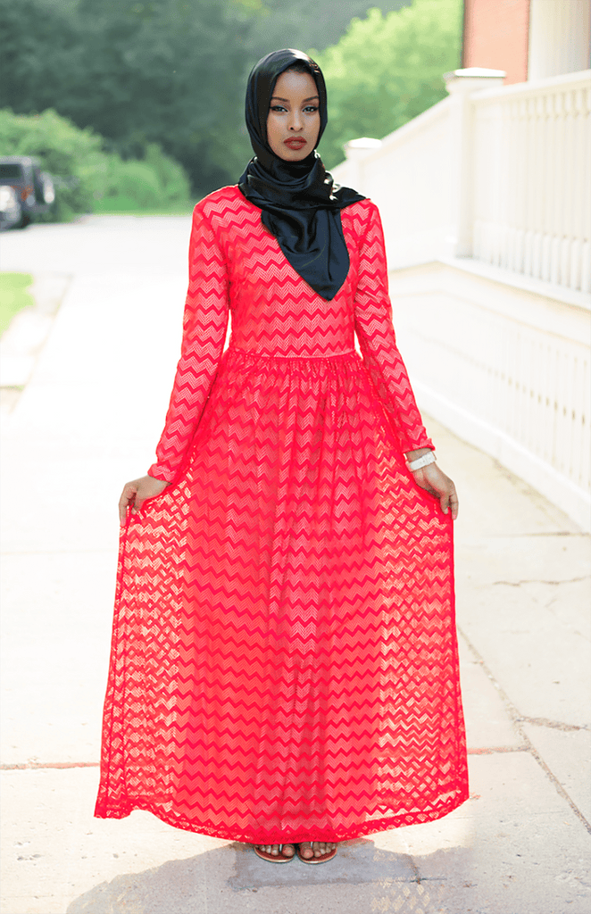 Red Chevron Lace dress Kabayare