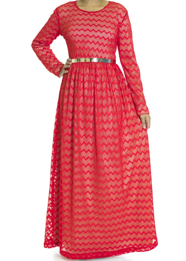 Red Chevron Lace dress Kabayare