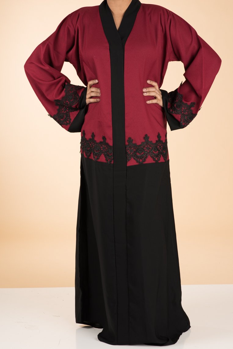 red color-block lace Abaya Kabayare