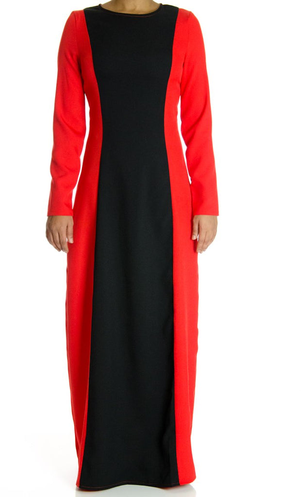 Red Color-Block Maxi dress Kabayare
