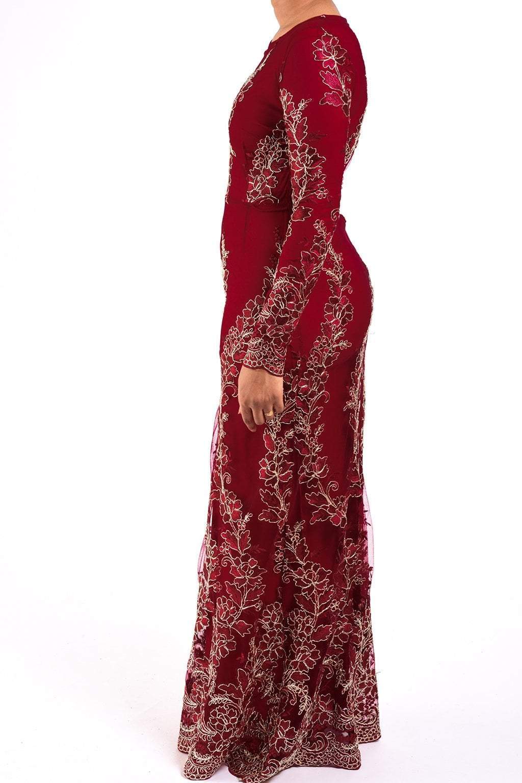Red Embroidered Princess Gown Kabayare