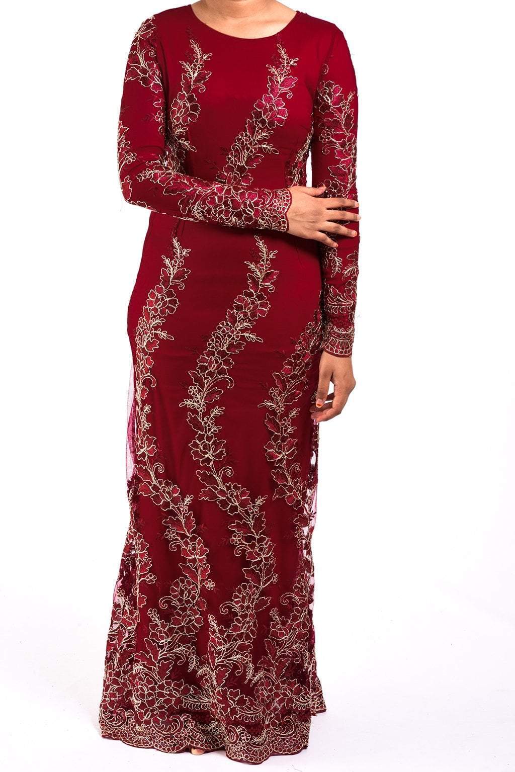 Red Embroidered Princess Gown Kabayare