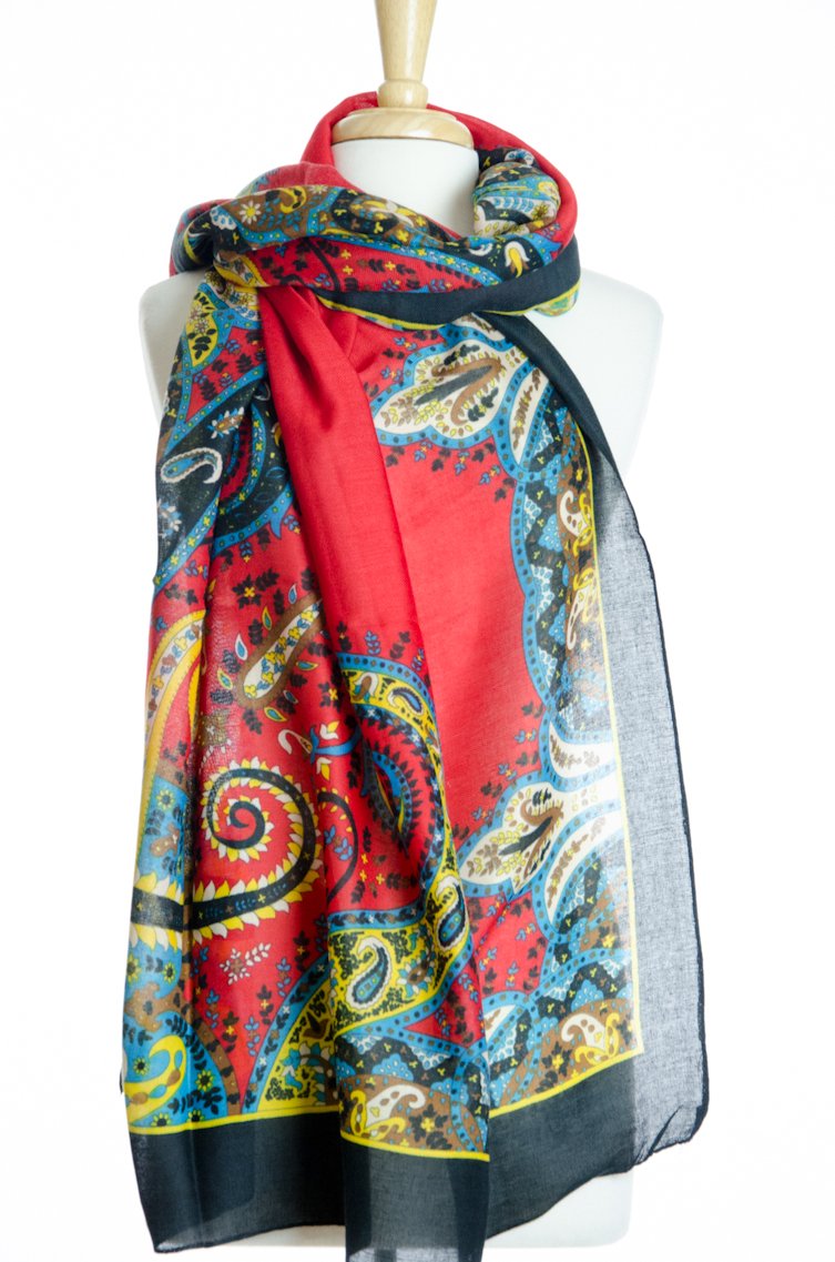 Red Floral Geo Print Scarf Kabayare