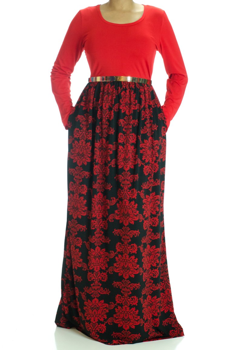 Red Floral Maxi Dress Kabayare