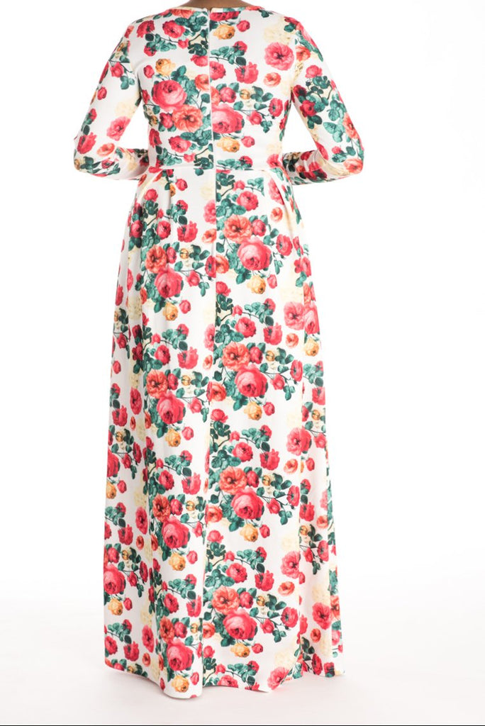 Red Floral Striking Flair Dress Kabayare